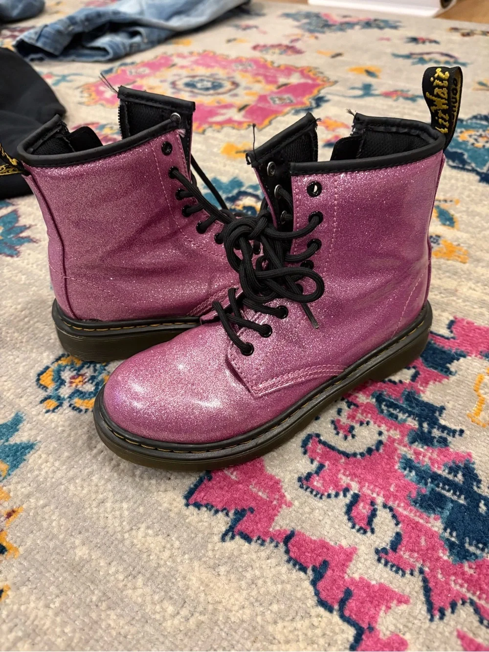 Dr. Martens Pink Glitter Kids Combat Boots